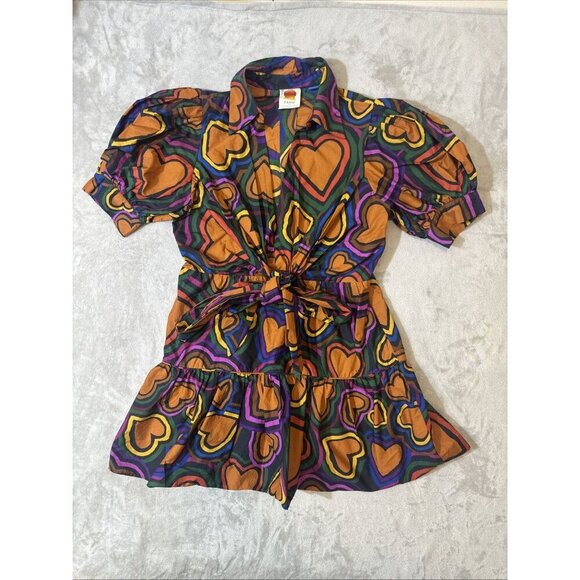 Anthropologie Dresses & Skirts - Anthropologie Maeve Heart Print Puff Sleeve Twist Front Mini Dress Large